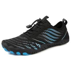 TIAROOTT Traillaufschuhe Herren Damen Wanderschuhe Barfußschuhe Laufschuhe Knit Sneaker Fitnessschuhe Fivefinger Zehenschuhe Unisex,Schwarz blau,Gr.43 von TIAROOTT