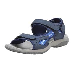 TIAROOTT Wandersandale Damen mit Klettverschluss Zehe Wandern Outdoor Sandalen Rutschfest Sommersport Sandalen Sportliche Ledersandalen für Damen, Blau, Gr.41 von TIAROOTT