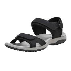 TIAROOTT Wandersandale Damen mit Klettverschluss Zehe Wandern Outdoor Sandalen Rutschfest Sommersport Sandalen Sportliche Ledersandalen für Damen, Schwarz, Gr.37 von TIAROOTT