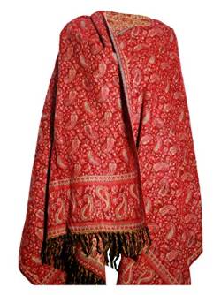Roter Paisleymuster Winterschal, handgefertigt, luxuriöser Schal, Dekoration, Übergröße, wendbar, Winterschal, reine Yak-Wolle von TIBET