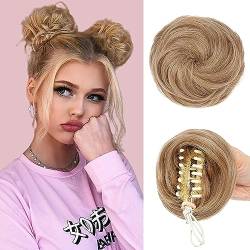 2 Stück Messy Bun, Space Buns Hair Piece Claw Clip in Hair Bun Extensions Haar Donut Chignon Clip in Haar Scrunchies for Women Girls Light Golden Blonde (E) von TICHEROMU