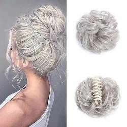 Haarteil Mit Gummiband, Dutt Haarteil hellblond Gelockt Haargummi mit Haaren Hochsteckfrisuren Haarverlängerung Messy Bun Scrunchies Haarteile für Damen Mädchen (Hellgrau) von TICHEROMU