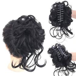 Haarteile Dutt mit Klammer Lockig Haargummi mit Haaren Klammer Clip in Haarknoten Synthetik Haar Scrunchies Haardutt Haarteile für Damen Mädchen (natural black(2)) von TICHEROMU