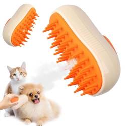Katzen-Dampfbürste, 3-in-1 Selbstreinigende Dampf-Katzenbürste zum Entfernen von verhedderten und losen Haaren, Katzendämpfbürste für Massage, Tierhaarentfernungskamm für Katze und Hund (Beige) von TICHEROMU