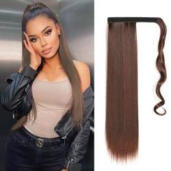 Ponytail Extensions Echthaar Zopf, Glatt Ponytail Extensions Zopf Extension Echthaar Haarverlängerung Zopf 55 cm Kunsthaar Zopf Glattes Ponytail Echthaar extensions für Frauen-Hellbraun (Goldbraun) von TICHEROMU