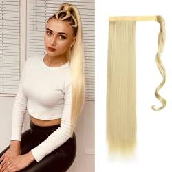 Ponytail Extensions Echthaar Zopf, Glatt Ponytail Extensions Zopf Extension Echthaar Haarverlängerung Zopf 55 cm Kunsthaar Zopf Glattes Ponytail Echthaar extensions für Frauen-Hellbraun (Weißgold) von TICHEROMU