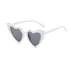 TICHEROMU Herz Sonnenbrille Perle Damen Herzbrille Herzen Sonnenbrillen Vintage Herzform Perle Brille Katzenaugen Sonnenbrille für Frauen (white) von TICHEROMU