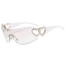 TICHEROMU Randlose Y2K Sonnenbrille für Damen, trendige herzförmige Sonnenbrille, übergroße modische rahmenlose Sonnenbrille, weiß, Large von TICHEROMU