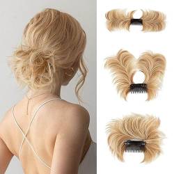 Unordentlicher Dutt Haarteil, Seitenkamm Clip Messy Bun Haarteile kurz natürlich gerade vielseitig einstellbare Stile Einfache Haarteile für Frauen (Goldblond) von TICHEROMU