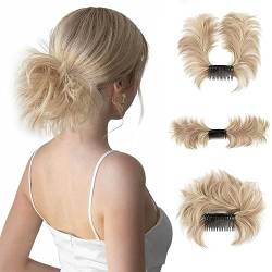 Unordentlicher Dutt Haarteil, Seitenkamm Clip Messy Bun Haarteile kurz natürlich gerade vielseitig einstellbare Stile Einfache Haarteile für Frauen (Schmutzige Blondine) von TICHEROMU