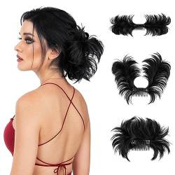 Unordentlicher Dutt Haarteil, Seitenkamm Clip Messy Bun Haarteile kurz natürlich gerade vielseitig einstellbare Stile Einfache Haarteile für Frauen (Tiefschwarz) von TICHEROMU