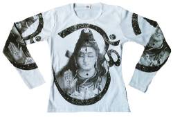 TICILA Damen Langarm T-Shirt Weiss White Hindu Deity Lord Shiva Statue Bild Poster Religion Star Art Kunst Designer Teil M 38/40 von TICILA