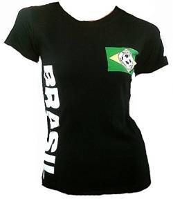 TICILA Damen T-Shirt Schwarz Black Miss Brasil Football do Samba Brazil Brasilien Fussball WM Designer Fan Tee Trikot L 40 von TICILA