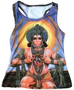 TICILA Damen Tank Top Shirt Blau Hanuman Hindu Gott Shiva Parvati Psychodelic Goa Trance Dj Beach Party Kunst Art Religion Star Designer Vintage Tattoo Design M 38/40 von TICILA