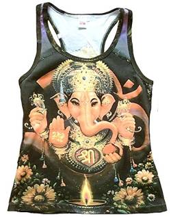 TICILA Damen Tank Top Shirt Lila Hindu Deity God Lord Ganesh Ganesha Psychodelic Goa Trance Dj Beach Party Kunst Art Religion Star Designer Vintage Tattoo Design M 38/40 von TICILA