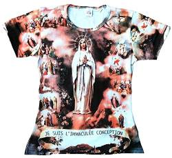 TICILA Damen Woman Femmes T-Shirt Weiss White Ave Maria Heilige Madonna Mary le Suis l'immaculée Conception Halleluja Kunst Art Religion Super Star Designer Vintage Tattoo Design M 38/40 von TICILA