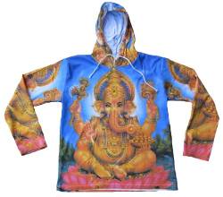 TICILA Herren T-Shirt Blau Hoodie Kapuzen Hoody Hindu Gott Lord Ganesha Ganesh Psychodelic Goa Trance Dj Beach Party Kunst Art Religion Star Designer Vintage Tattoo Design (XL) von TICILA