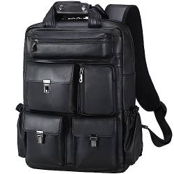 TIDING Leder Rucksack für Männer Rucksack Passt 15.6 Zoll Laptop Tasche Schulbuch Tasche, Große Kapazität für Outdoor Reise Handgemachte Daypacks (Schwarz) von TIDING