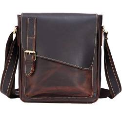 TIDING Umhängetasche Herren Leder Schultertasche Crossbody Vintage Ledertasche 9,7 Zoll iPad Tasche Echtleder Messenger Bag mit Schultergurt - Dunkelbraun von TIDING