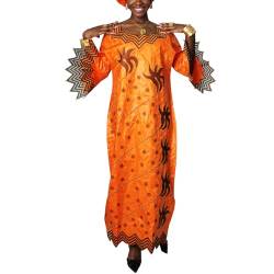 TIDOIRSA Afrikanische Kleider für Frauen, 3/4 Ärmel Stickerei Brautkleid mit Schal Boubou, Orange/Abendrot im Zickzackmuster (Sunset Chevron), Groß von TIDOIRSA