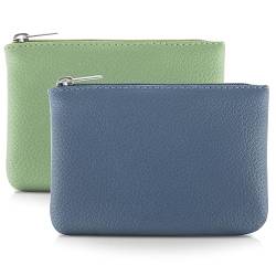 TIESOME 2Pcs Lychee Muster Münze Geldbeutel, PU Reißverschluss Münze Geldbeutel Portable Münze Geldbeutel Mini Change Wallet für Frauen Münzfach Mini Geld (Blau Grün) von TIESOME