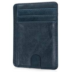 TIESOME Minimalistische Geldbörsen, Slim Wallet Leder Thin Card Holders RFID-Blockierung Echtes Leder kleine Brieftaschen für Männer oder Frauen Kreditkarteninhaber Brieftasche (Blau) von TIESOME