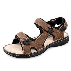 TIESTRA Sandalen Herren Leder Outdoor Sport Wandersandalen mit Fußbett, Sommer Trekkingsandalen Strand Ledersandalen Männer Klettverschluss Braun UK8/42EU von TIESTRA