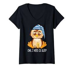 Damen Eule, Nachteule, Schlafmütze, Nachthemd, Schlafanzug, Owl T-Shirt mit V-Ausschnitt von TIGGA-Design