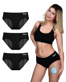 TIICHOO Menstruationsunterwäsche Hipster Periodenslip Waschbar Damen Unterwäsche für Periode 3er Pack (S, 3 Schwarz) von TIICHOO