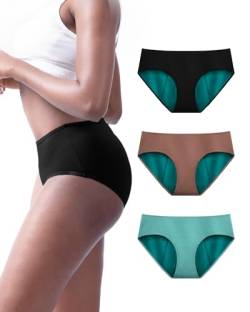 TIICHOO Periodenslip Starke Blutung Damen Unterwäsche Schwangerschaft Periodenslip 3er Pack (M, Türkisblau/Schwarz/Braun) von TIICHOO