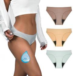 TIICHOO Periodenunterschwäsche Damen Seamless Glatt Mäßige Saugfähigkeit Weiche Mädchen Perioden Bikini 3er Pack (XXL, Kaffee/Beige/Rauchgrün) von TIICHOO