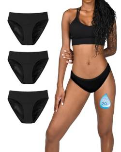 TIICHOO Periodenunterschwäsche Starke Blutung Damen Normale Saugfähigkeit Weich Bequem Periode Bikini-Stil Menstruationsunterwäsche 3er Pack (3XL, 3 Schwarz) von TIICHOO