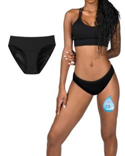 TIICHOO Periodenunterschwäsche Starke Blutung Saugstarke Wochenbett Menstruations Bikini Hose für Frauen Mädchen 1er Pack (3XL, 1 Schwarz) von TIICHOO