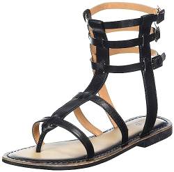 TILDEN Damen Leder Flat Sandal, Schwarz, 36 EU von TILDEN