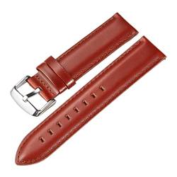 TILEZE Ölgegerbte Lederriemen 22 mm 20 mm 18 mm Uhrenarmband Schnellverschluss-Uhrenarmband for Männer und Frauen, Ersatzarmbänder, passend for DW (Color : Red Brown-Silver, Size : 18mm) von TILEZE