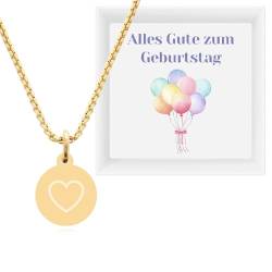 TIMANDO Damen Kette mit Botschaft „Alles Gute zum Geburtstag“ – Halskette mit Herz Anhänger aus Edelstahl – Geburtstagsgeschenk für Frauen (gold-farben) von TIMANDO