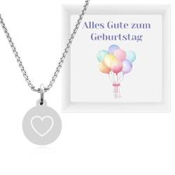 TIMANDO Damen Kette mit Botschaft „Alles Gute zum Geburtstag“ – Halskette mit Herz Anhänger aus Edelstahl – Geburtstagsgeschenk für Frauen (silber-farben) von TIMANDO