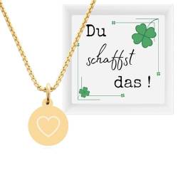 TIMANDO Damen Kette mit Botschaft „Du schaffst das“ – Glücksbringer Halskette mit Herz Anhänger aus Edelstahl – Geschenk (gold-farben) von TIMANDO