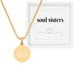 TIMANDO Damen Kette mit Botschaft „soul sisters“ – Halskette mit Herz Unendlichkeitszeichen Anhänger aus Edelstahl – Seelenverwandte Geschenk für beste Freundin (gold-farben) von TIMANDO