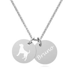 TIMANDO Damen Kette mit Hund Anhänger & Namen des Haustiers | Personalisierte Halskette mit Gravur | Anhänger Hunde-Motiv Silhouette | verschiedene Hunderassen (silberfarben) von TIMANDO