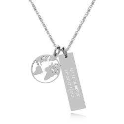 TIMANDO Damen Weltkarten Kette mit Gravur Koordinaten Namenskette Personalisierte Halskette Kettenanhänger Weltkugel Globus von TIMANDO