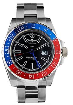 Herren Edelstahl Uhren Swiss Ronda 505 GMT Quarzwerk Saphirglas Keramik Lünette Massiv Edelstahl Uhren für Herren Wasserdicht, Rot/Blau, 42 MM, GMT von TIME WARRIOR