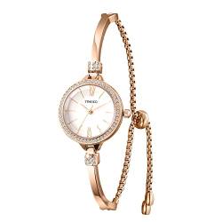 TIME100 Damen Analog-Quarz-Uhr Elegant Minilistisch Edelstahl Armband Armreif Modisch Diamant Zifferblatt Rosegold von TIME100