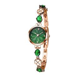 TIME100 Damen Analog-Quarz-Uhr Glücksblatt Elegant Luxuriös Vergoldet Edelstahl Schlicht Armreif Modisch Jade Zifferblatt Rosegold von TIME100