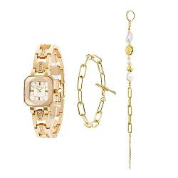 TIME100 Damen Premium Goldene Uhr Kristall Akzent und Halskette Armband, eine-Dekoration Zwei-Zweck Uhr Set Gold von TIME100