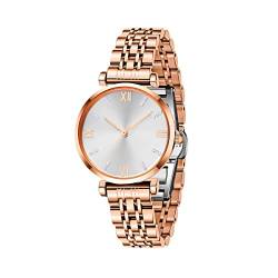 TIME100 Damenhur Elegant Quarzwerk Rosegold Zifferblatt Kristalle Ziffer Edelstahl Gehäuse Armband Wasserdicht (Silber) von TIME100