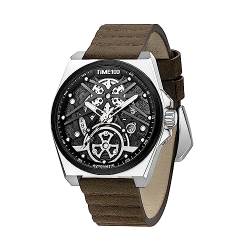 TIME100 Herrenuhr Mechanische Uhr Knochen Sportuhr für Herren Lederarmband Automatische Uhr Zifferblatt aus Edelstahl Wasserdicht von TIME100