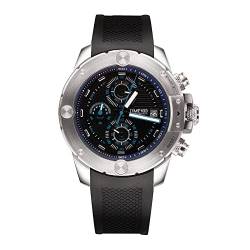 TIME100 Quarz Armbanduhr Herren Taucheruhr Multifunktion-Sportuhr Chronographuhr Silikon Blau+Silber von TIME100