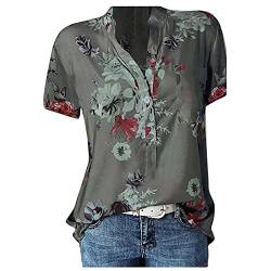 Kurzarm Bluse Damen Elegant Shirt Feder Drucken T-Shirt Sommer V-Ausschnitte Shirts Hemd Atmungsaktiv Basic Tshirt Lose Hemdbluse Oberteile Top Wickelbluse Tunika Tops von TIMELYE