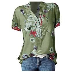 Kurzarm Bluse Damen Elegant Shirt Feder Drucken T-Shirt Sommer V-Ausschnitte Shirts Hemd Atmungsaktiv Basic Tshirt Lose Hemdbluse Oberteile Top Wickelbluse Tunika Tops von TIMELYE